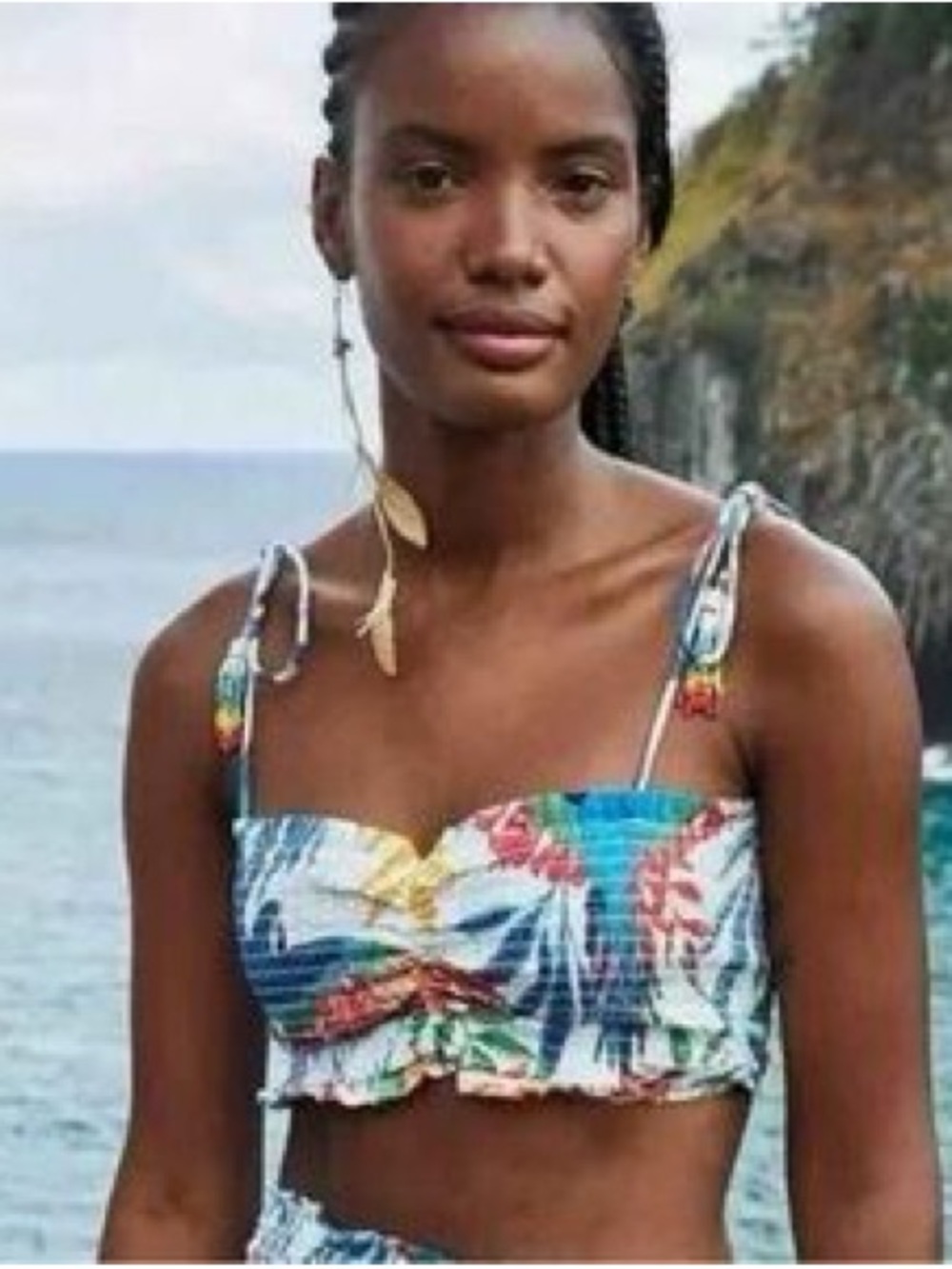 Farm Rio Macaw Wind Smocked Tropical Print Crop Top Size S